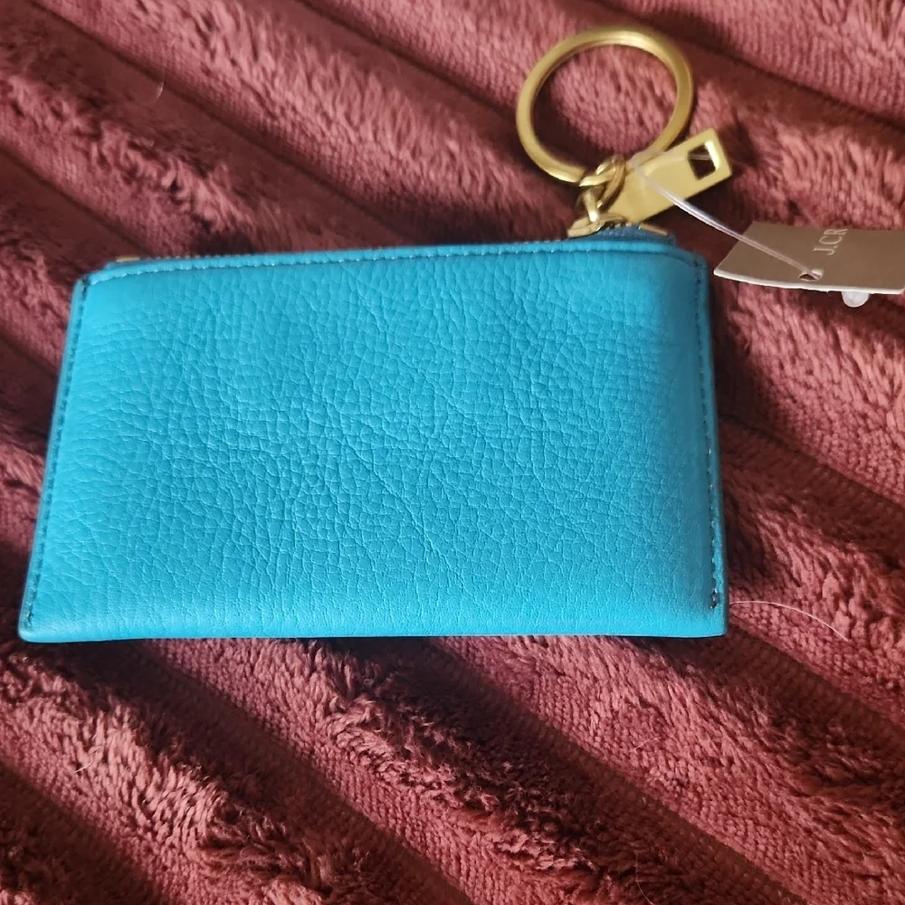 NWT J Crew Blue and Turquoise Card Holder with Gold Keyring - Picture 2 of 4